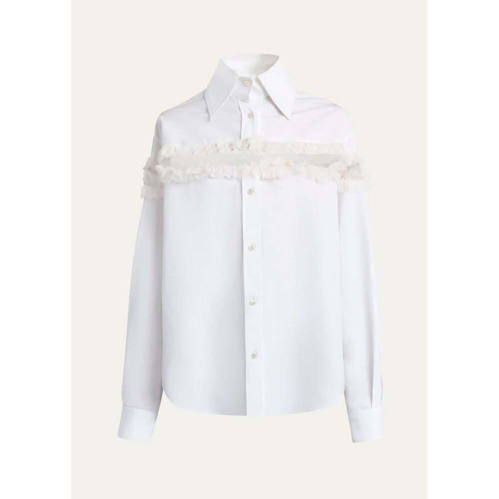 ALEXANDER MCQUEEN Ruffle Mesh Inset white Cotton Button-Up Shirt SIZE IT 38/US 2
